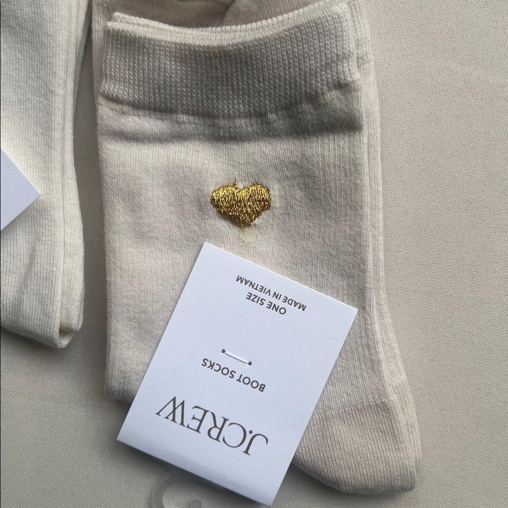 J. Crew Cream Boot Socks with Apple and Heart Embroidery 2 Pack - Picture 4 of 9